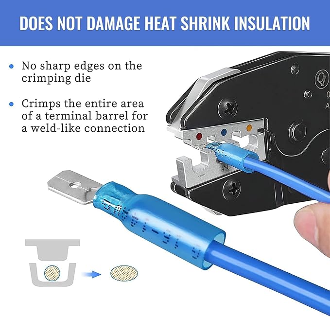 Qibaok Crimping Tool Ratcheting Wire Crimper for Heat Shrink Connectors Ratchet Terminal Crimper Wire Crimp Tool AWG 22-10