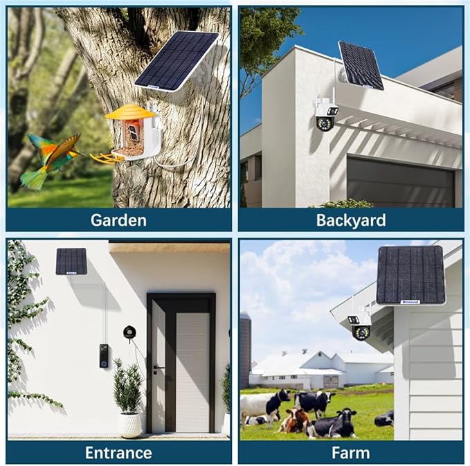 8W Solar Panel for Bird Feeder Camera - USB C Solar Panels Charger Compatible with Rechargeable Security Camera Wireless Outdoor,Ring Solar Panel with IP65 USB DC Port,9.8ft Cable 360° Swivel Bracket