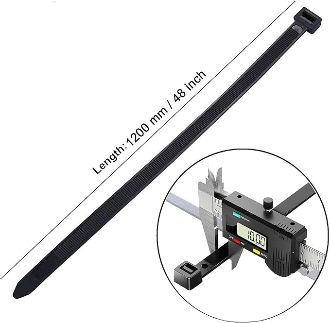 large zip ties 48 inch black cable ties heavy duty outdoor use 12 pieces long plastic tie wraps uv resistant 200 lbs Tensile Strength