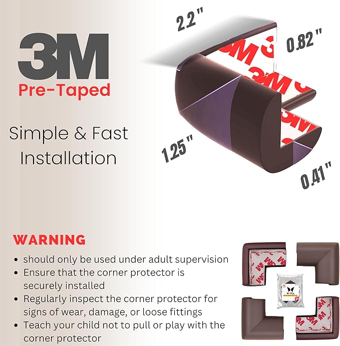 Soft Foam Corner Protectors for Baby, Bed Frame Corner Guards, Sharp Edge Desk Furniture Safety Cover Bumpers for Kids, 3M Adhesive Pre-Taped Rubber Padding Cushion (Coffee Brown, 4 Pack)