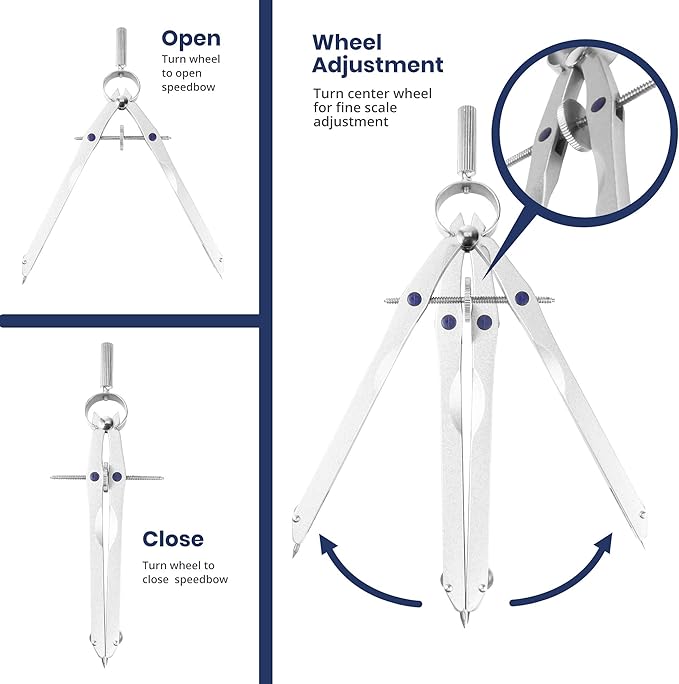 Pacific Arc Spring Bow Compass with Extension bar, Universal Adaptor, 6 inch Break Leg, and Replacement Lead.