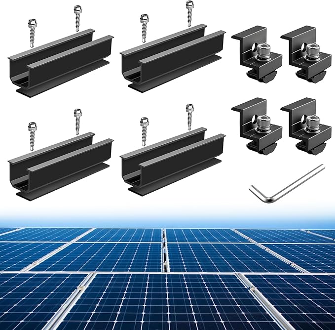 Anbte Solar Panel Mounting Kit for Single Panel, 4 Pcs 4.72in Mounting Rail & End Clamps, Solar Panel Mounting Brackets for RV Roof, Metal Roof, Tin Roof, Corrugated Roof, Sheet Roof, Black