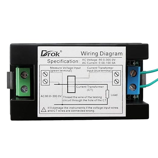 DROK AC Meter, AC 80-300V 100A Voltage Current Power Factor Frequency Electric Energy Monitor Ammeter Voltmeter Multimeter Tester 110V 220V Digital Color LCD Volt Amp Watt Detector Reader Panel