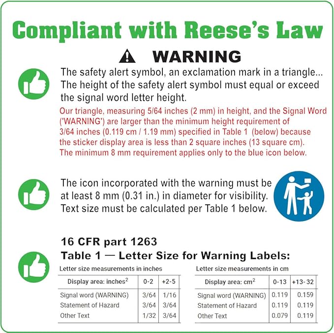 1,000 Button Cell or Coin Battery Warning Stickers Reese’s Law Compliant Small 2” x 0.8” Child Safety Ingestion Hazard Labels for Consumer Product Packaging Legible Text Oil-Proof Untearable Laminated