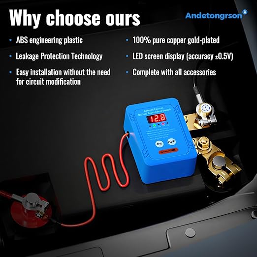 Remote Battery Disconnect Switch LED Display, 12V/24V 240A Heavy-Duty Battery Kill Switch, Anti-Theft Vehicle Battery Cut Off Switch with Remote Control & All Accessories, for Car, Truck, RV, ATV