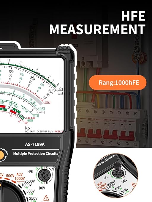 Analog Multimeter AS-7199A, Pointer Multimeter, AC DC Volt 2500V, DC Current 10A, Rx 100K, Batt Tester, Diode/LED Testing, Remote Control Detection, 11 Function, 24 Range