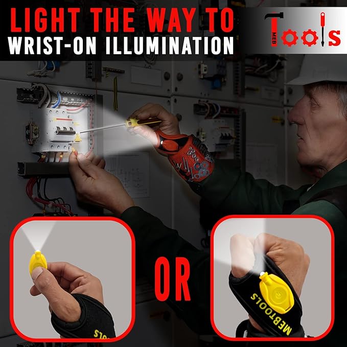 Magnetic Wristband with Flashlight and Tape Measure – Screw, Drill Bit, and Nail Holder with 20 Strong Magnet Pieces Increases Convenience for DIY, Carpenters, Mechanics, and More by MEBTOOLS