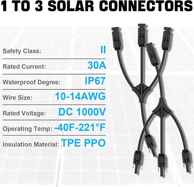 OYMSAE Solar Y Branch Adapter 1 to 3 - UL Certified Parallel Connectors Kit with M/FFF & F/MMM Plugs (Weatherproof)
