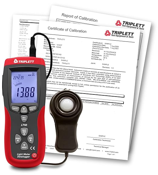 Triplett LT68 Light Meter/Datalogger with Certificate of Calibration to NIST up to 400,000 Lux / 40,000 Fc