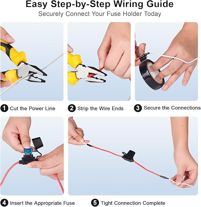 4 Pack 14AWG Inline Fuse Holder, Waterproof Standard 12V/24V Automotive Fuse Holder Kit with 20pcs ATC/ATO Fuses (7.5A-25A), Tinned Copper Wire for Auto Marine Pump Boat Truck