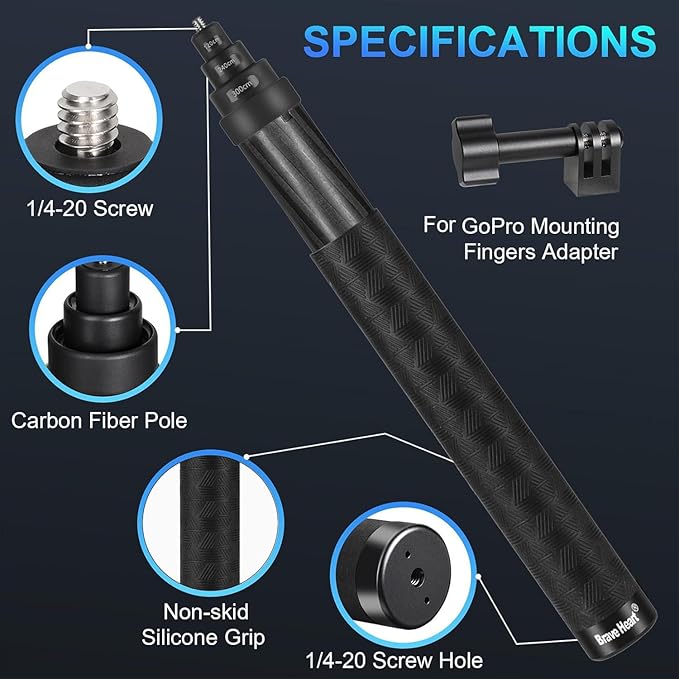 36cm Extended 3m (118'') Super Long Carbon Fiber Invisible Selfie Stick for Insta360 X5 Insta 360 X5 X4 X3 X2 ONE R RS for Gopro Go pro max for DJI OSMO 360 Accessories (Black)