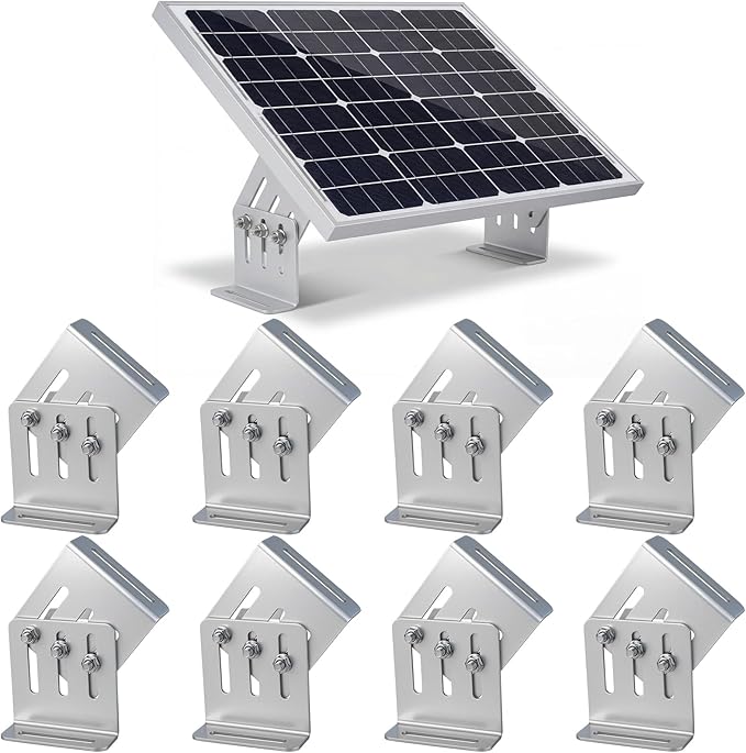 Frienda 8 Pcs Solar Panel Tilt Mount Brackets, 4"-7" Adjustable Length, 20°-160° Adjustable Angle, 1/8" Thick Anodized 6063 Aluminum Solar Panel Rack Mount for Rv, Roof, Boat