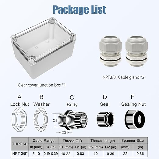 LeMotech Junction Box IP67 Waterproof Dustproof Electrical Box Project Box DIY Enclosure Gray with Transparent Clear Cover, External Size 6.9x4.9x3.9in (175x125x100mm)