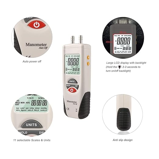 Digital Manometer, Dual Port Air Pressure Meter Pressure Gauge HVAC Gas Tester, Differential Pressure Manometer with 5/16 Inches Diameter Pressure Port, Hti-Xintai