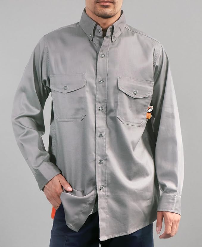 VATRENUS FR Shirts for Men 6.5oz Button Down Flame Resistant 100% Cotton Men's Pre-Washed Fire Retardant Work Shirt