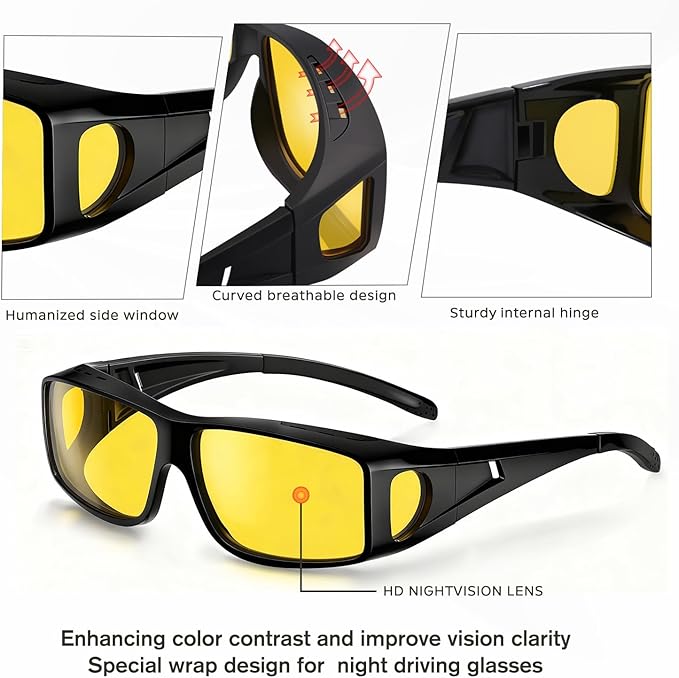 Bio-th Night Driving Glasses Anti Glare, Polarized Night Vision Glasses for Driving, HD Yellow Tint Lens for Rain, Fog & Dark