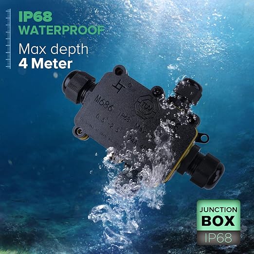 4 Way Electrical Junction Box, La Vane IP68 Waterproof 4 Way Cable Connector Lighting Connector Electric External Coupler, Cable Gland Ø 5-12mm