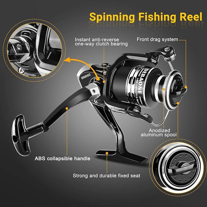 BlueFire Fishing Rod Kit, Carbon Fiber Telescopic Fishing Pole and Reel Combo with Spinning Reel, Line, Lure, Hooks and Carrier Bag, Fishing Gear Set for Beginner Adults Saltwater Freshwater