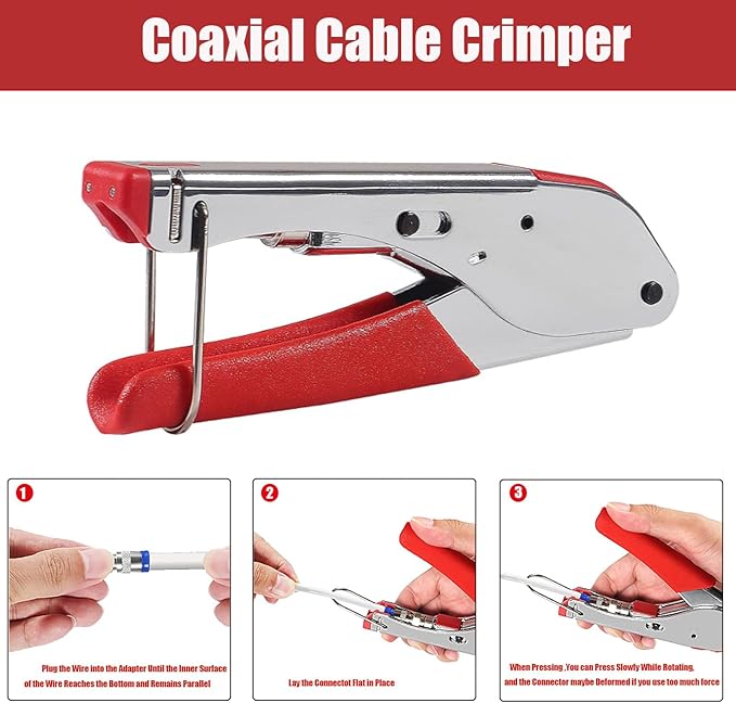 Coax Cable Crimper Tool Kit with 20pcs F Type RG59 RG6 Compression Connectors Coaxial Cable Stripper Coaxial Cable Compression Tool Kit