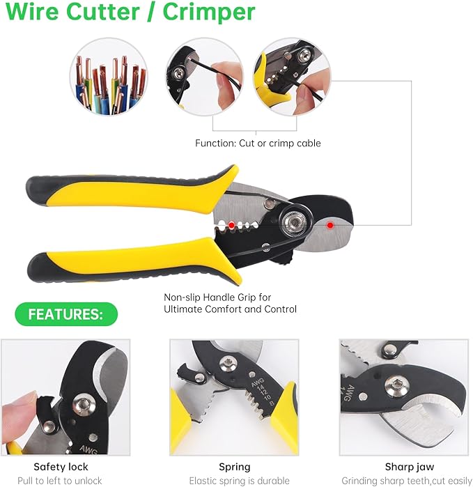 Solar Crimper Stripper Tool Kit for Solar Panel,with 12 Pairs Solar Connectors,2 PCS Spanner Wrench