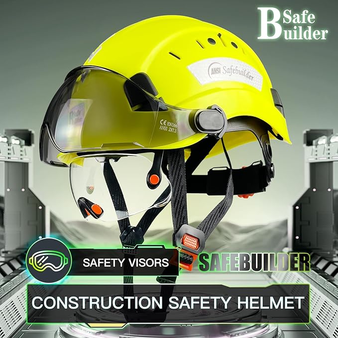 Construction Safety Helmet with Build-in Visor ABS Hard Hat with Visor Adjustable Ventilation Hardhats Work Head Protection ANSI/ISEA Z89.1