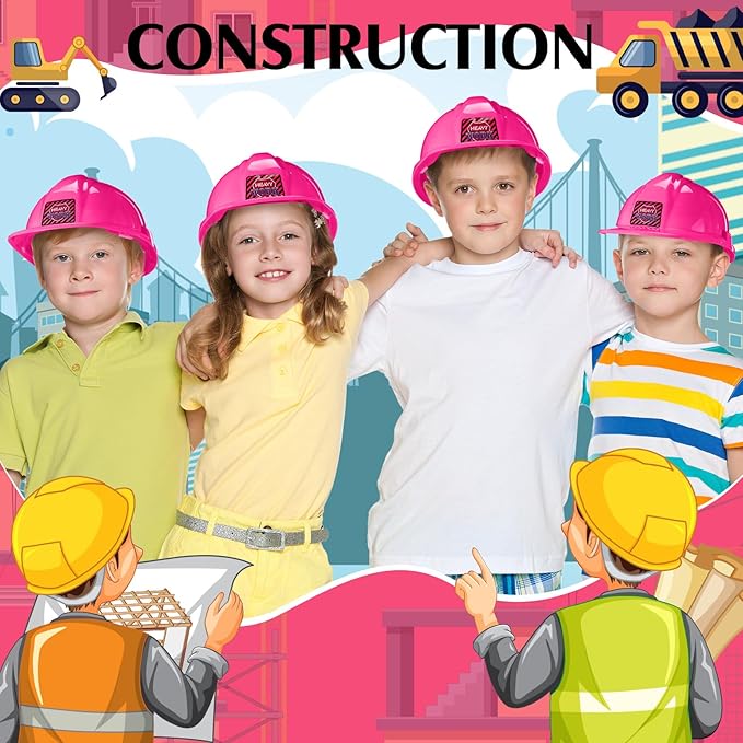6 Pcs Construction Hats Plastic Hard Hat Construction Worker Hat Helmet for Girl Boy Engineer Building Theme Party