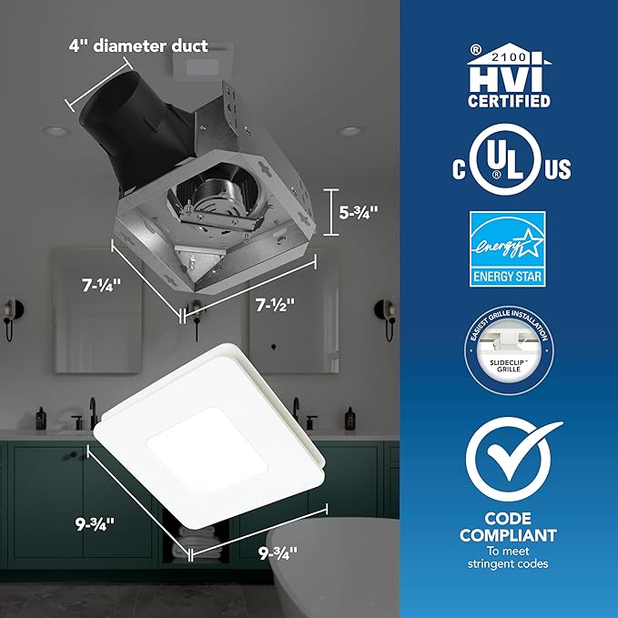 Broan-NuTone® Roomside Series Humidity Sensing Bathroom Exhaust Fan w/LED Light, 80 CFM, ENERGY STAR®