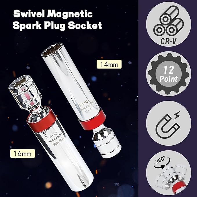 16PCS 3/8" Drive Torque Wrench with Magnetic Spark Plug Socket Set, ±3% Precision Dual Direction Torque Wrenches with 72-Tooth Dual Range Scales with Ft.Lbs and N.m(5-45ft.lb/6.8-61Nm)