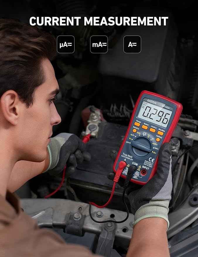 AstroAI Digital Multimeter, TRMS 4000 Counts Volt Meter (Manual and Auto Ranging); Measures Voltage Tester, Current, Resistance, Continuity, Frequency; Tests Diodes, Temperature (Red)
