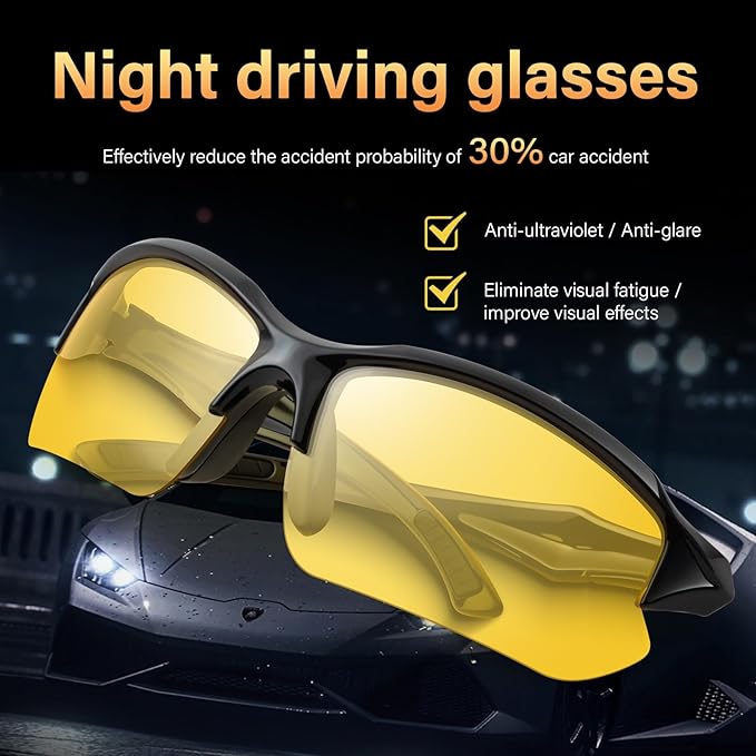 3PACK Polarized Night Vision Glasses for Men Driving Cycling Sport Night Anti Glare Yellow Lens Glasses Lightweight Frame