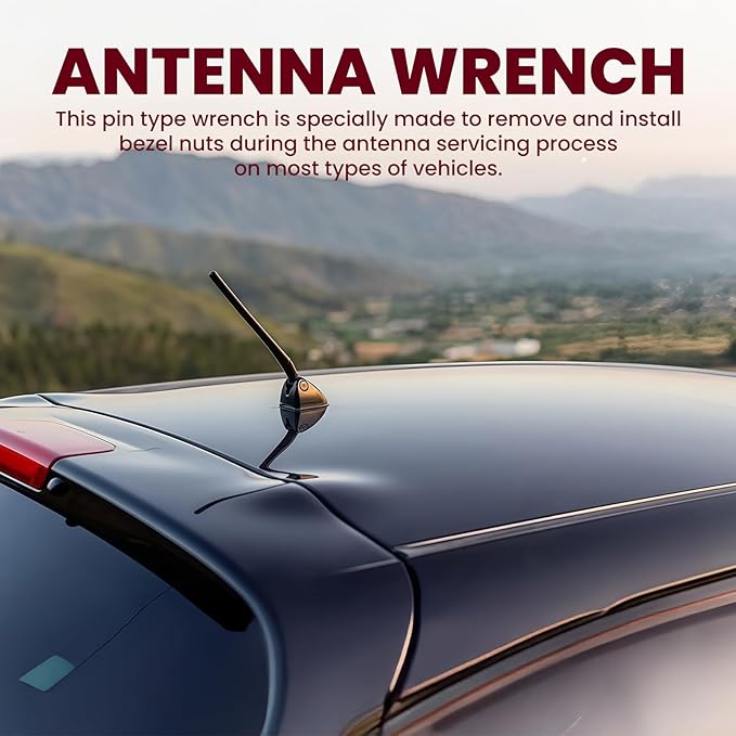 ETZ Antenna Removal Tool and Nut Wrench, 4 Port Sizes Bezel Nut Disassembly Tool for Automotive Antennas (3/4" to 1-1/4"), Solid Steel Pin-Type Wrench, 2-Piece Set