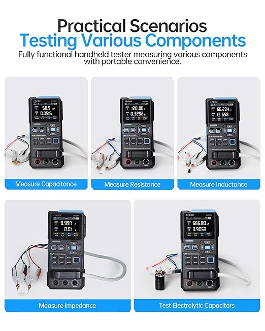 FNIRSI LC1020E 100kHz LCR Meter, 19,999 Counts Resistor Inductor Capacitor Tester, Auto Component Detect, Measures ESR/Q/D/θ/X, 2.8” Color TFT, Dual Parameter Display, Sorting & Open/Short Calibration