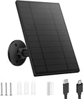 5W Solar Panel for Security Camera, Solar Panel with Micro USB & USB-C Port for DC 5V Outdoor Rechargeable Battery Camera, IP65 Waterproof, 360° Adjustable Security Mount, 9.8ft Cable(Black 1PC)
