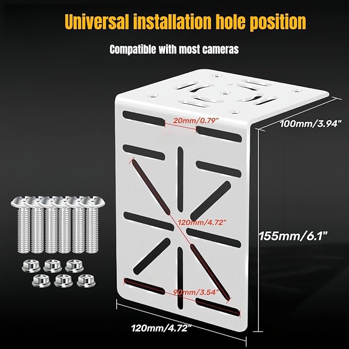 J-Shaped Aluminum Wall Mount with Cable Management Hole & L-Shaped Adapter - Duckbill Design (180° Tilt/360° Swivel) for CCTV Dome/IP Cameras, Space-Saving Indoor/Outdoor Use