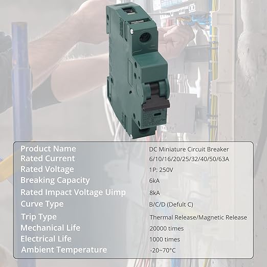25A DC Miniature Circuit Breaker | 250V 1-Pole Solar PV Disconnect Switch | DIN Rail Mount for Solar Panels, Off-Grid Systems & Battery Protection(C6A)