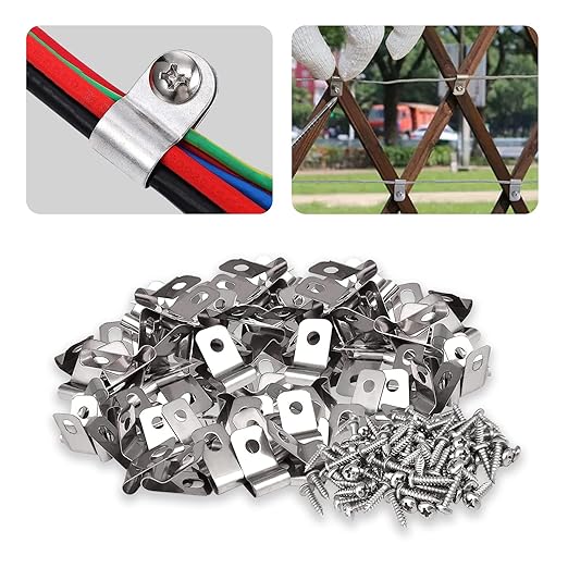 Fence Wire Clamps Agricultural Fencing Mounting Clips, Stainless Steel Wire Clips with Screws for Welded Wire to Wood, Metal or Vinyl Fence (200)