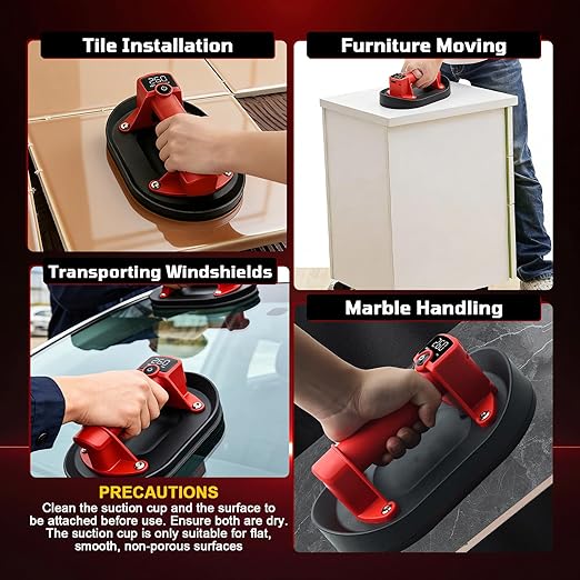 Electric Vacuum Suction Cup, Glass Suction Cup, Tile Suction Cup, Tile Tools, 573LBS Lifter with Digital Display,8H Battery Life,Auto Start Pump, Suitable for Glass,Metal,Windshield,1Pack