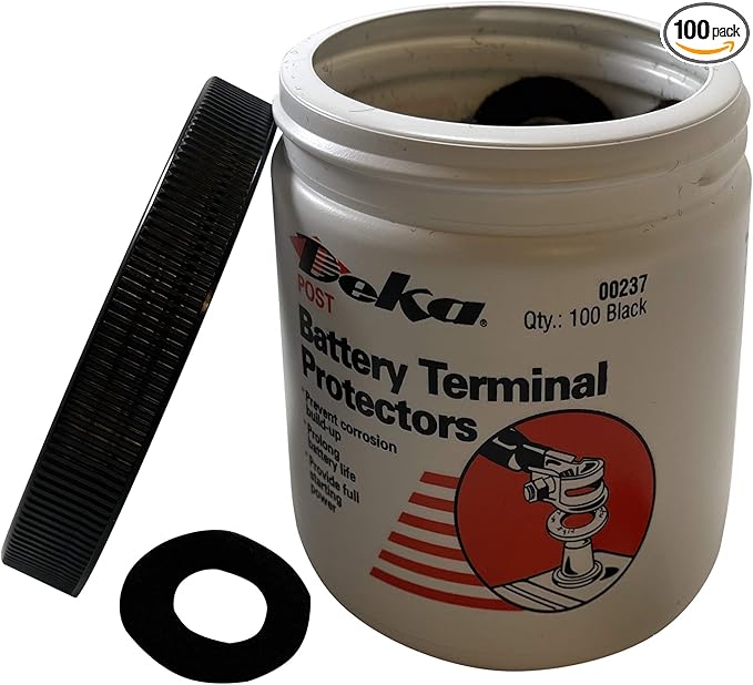 Sherco-Auto Black Battery Top Post Terminal Protectors - Anti Corrosion Washers - Jar of 100 - Made in USA