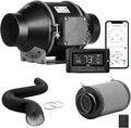 iPower 4" Smart Inline Duct Fan with Humidity Temperature Control via Bluetooth and WiFi App, Hook Designed Air Carbon Filter with 8 Ft Al Dryer Ducting, HVAC for Grow Tent Ventilation
