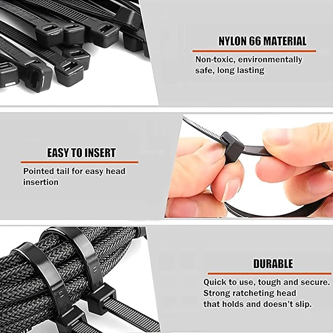 large zip ties 48 inch black cable ties heavy duty outdoor use 12 pieces long plastic tie wraps uv resistant 200 lbs Tensile Strength