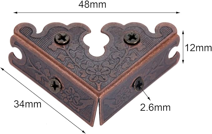 dophee 4Pcs Decorative Corner Protectors, Retro Style Edge Safety Guards Covers for Picture Frame Album Jewelry Box Gift Box Wooden Case Chest Tables Cabinet Furniture, 1.34"x1.34"-Red Copper