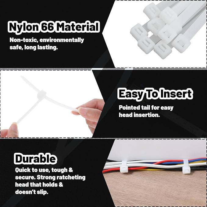 100 Pcs 36 Inch White Heavy Duty Zip Ties, Cable Ties, UV Resistant Nylon Tie Wraps for Indoor Outdoor Use, Bundling Fences, Awnings, Branches, Water Pipes