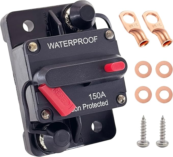 Ampper 150A Circuit Breaker, Surface Mount DC 12V-48V Waterproof Thermal Circuit Breaker Fuse with Manual Reset/On-Off for Boat Trolling Motor Auto Audio Solar and More
