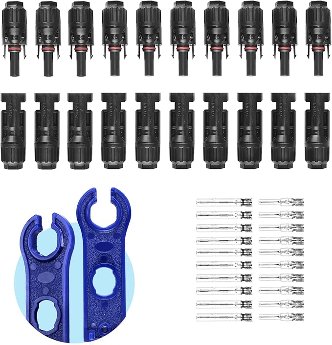 MUYI 42 PCS Solar Panel Connector - 10 Pairs Connectors, 2 Spanner Wrench,10 Pairs Male/Female(10AWG)