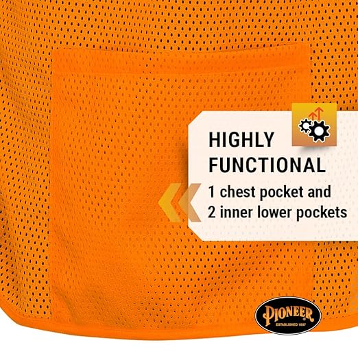 Pioneer Hi Vis Self-Extinguishing FR Safety Vest for Men & Women - Flame Resistant Mesh with Reflective Tape - Class 2