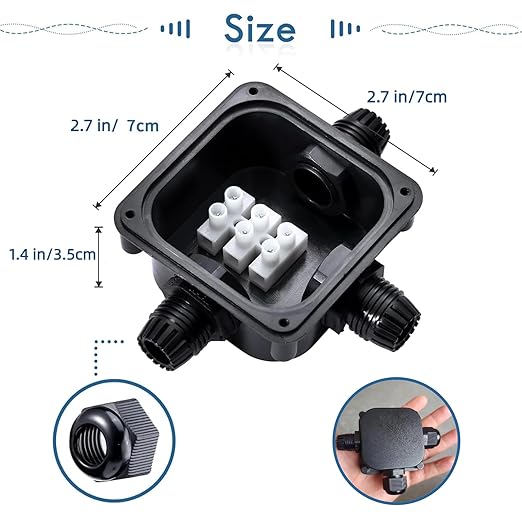 GWHOLE 4Pcs Waterproof IP66 Outdoor Electric Junction Project Box, 3-Way Cable Connectors Outdoor/External Electrical Light Junction Box for 6mm-10.2mm Cables