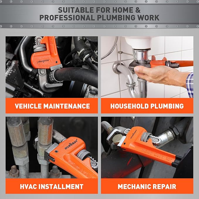 HORUSDY 14-Inch Heavy Duty Straight Pipe Wrench, Quick-Adjust Sturdy Plumbers Wrench with Soft Grip Handle, Straight Jaw Plumbing Tool for Pipe, Household Use, Vehicle Repair