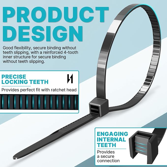Cable Ties, Black, 0.35 inch*24 inch (9 mm x 600 mm), 120-Pack: UV-Resistant, Long Cable Ties, Black, 28 kg Tensile Strength. Suitable for indoor and outdoor use, home, and office.