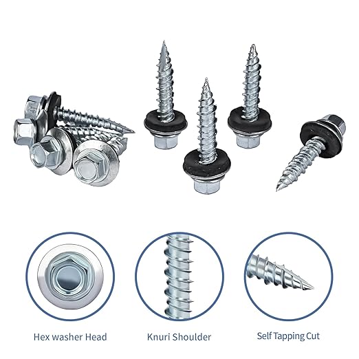 Metal Roofing Screws 10 x 1 Galvanized Hex Head Sheet Metal Screws, Metal to Wood Siding Screws, Self Tapping Screws with EPDM Washer for Corrugated Roofing (Silver-300Pcs)