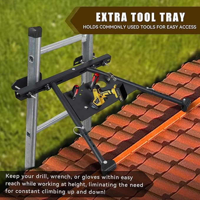 Ladder Stabilizer, Safe and Stable Ladder Standoff with Adjustable Length 20"-29.5", Extension Ladder Stabilizer for Roof Gutter Supports 300 LBS of Weight, Built-in Tool Tray, Anti-Slip Rubber Feet